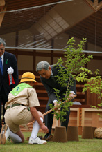 His Majesty attends the festival on the National Arbor Day and plants a tree.