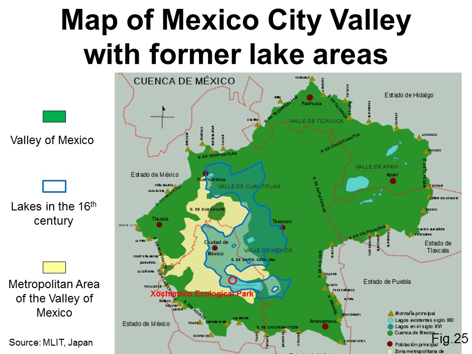 Map of Mexico City Valley with former lake areas